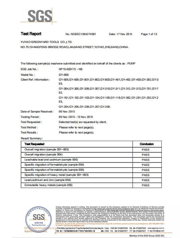 GreenYard certification document 1
